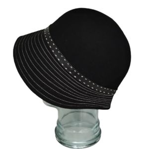 Toucan Clouche Hat Wool Black Stitch Detail